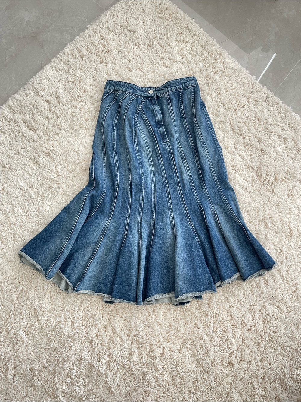 MARC JACOBS Denim Panel Mermaid Skirt - Medium Wash Blue- XL